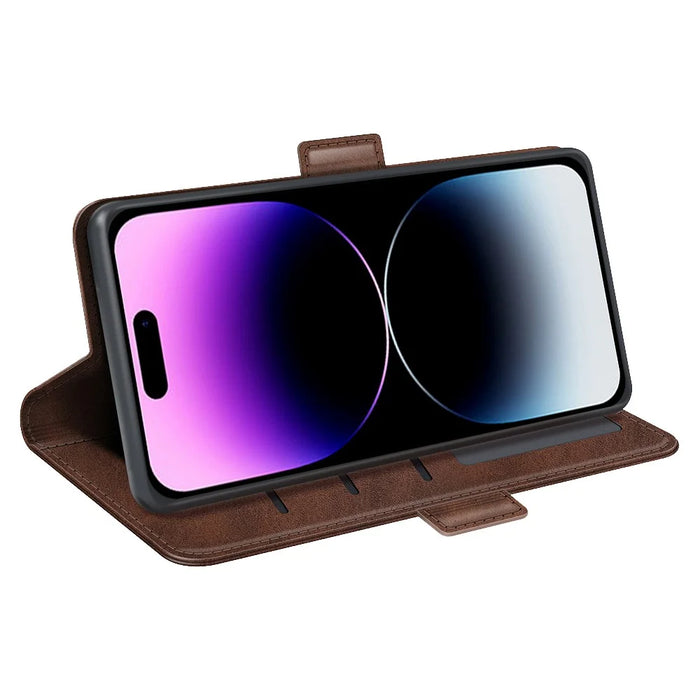 For iPhone 15 Pro Max Anti-Scratch PU Leather Wallet Phone Cover Calf Texture Stand Full Protection Phone Case - Brown - 3