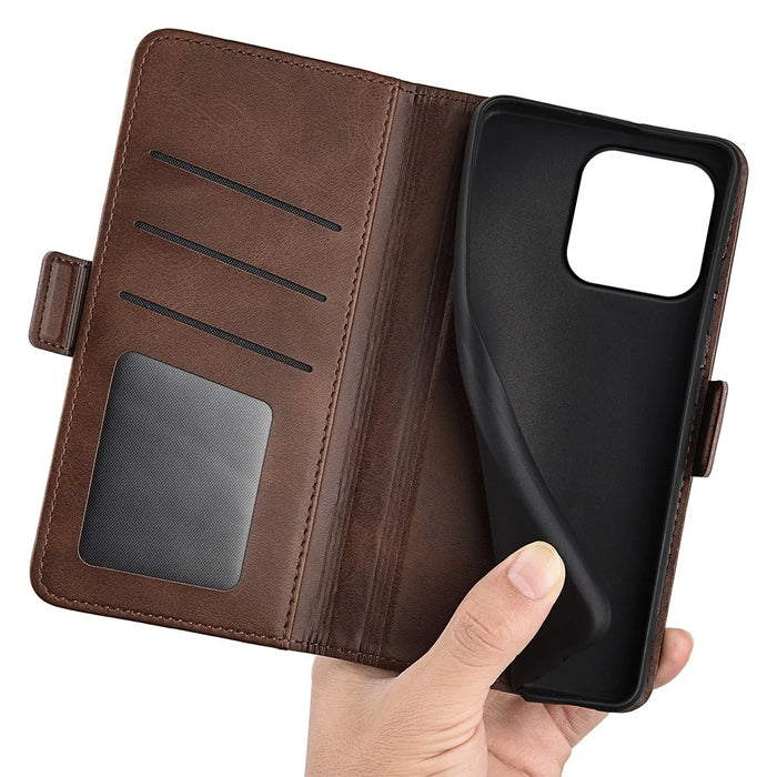 For iPhone 15 Pro Max Anti-Scratch PU Leather Wallet Phone Cover Calf Texture Stand Full Protection Phone Case - Brown - 4