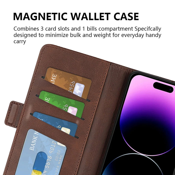 For iPhone 15 Pro Max Anti-Scratch PU Leather Wallet Phone Cover Calf Texture Stand Full Protection Phone Case - Brown - 5
