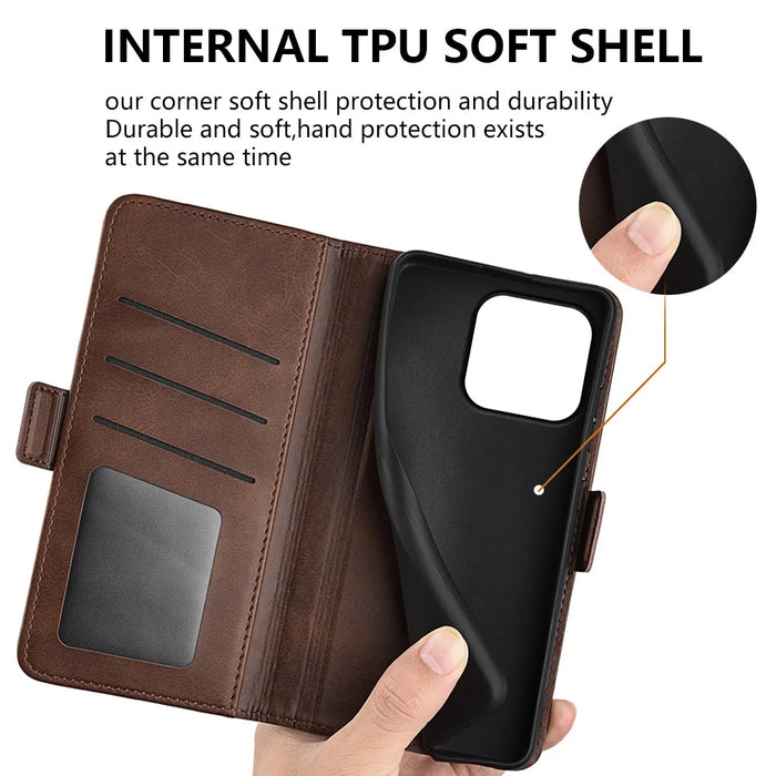 For iPhone 15 Pro Max Anti-Scratch PU Leather Wallet Phone Cover Calf Texture Stand Full Protection Phone Case - Brown - 6