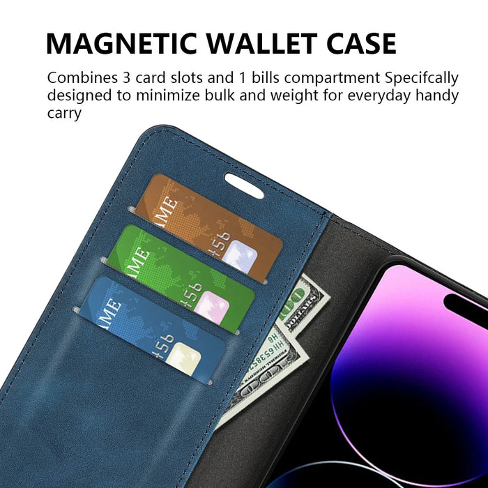 For iPhone 15 Pro Max PU Leather Wallet Flip Case Anti-scratch Skin-touch Stand Cover - Blue - 4