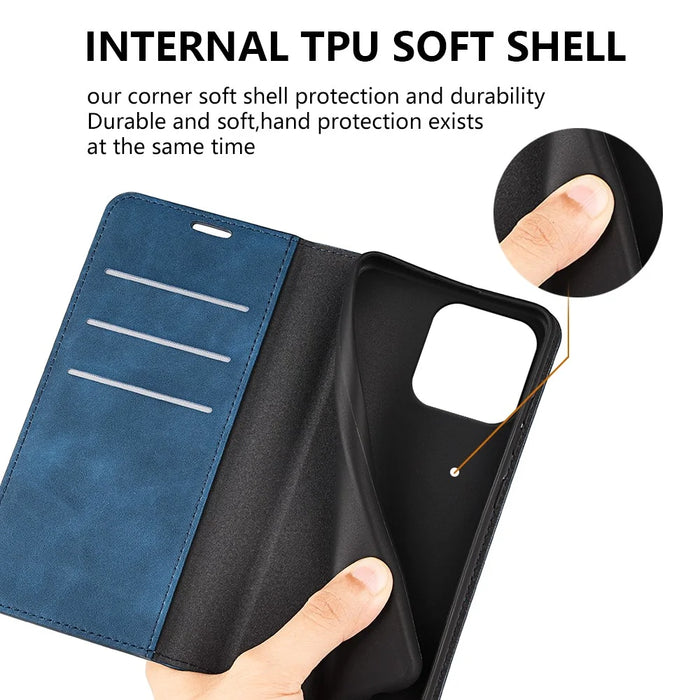 For iPhone 15 Pro Max PU Leather Wallet Flip Case Anti-scratch Skin-touch Stand Cover - Blue - 5