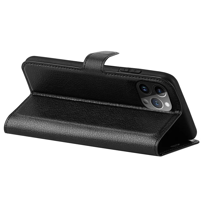 For iPhone 15 Pro Max Anti-Scratch Litchi Texture Phone Cover Wallet Flip PU Leather Phone Case - Black - 4