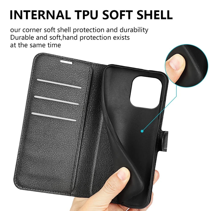 For iPhone 15 Pro Max Anti-Scratch Litchi Texture Phone Cover Wallet Flip PU Leather Phone Case - Black - 6