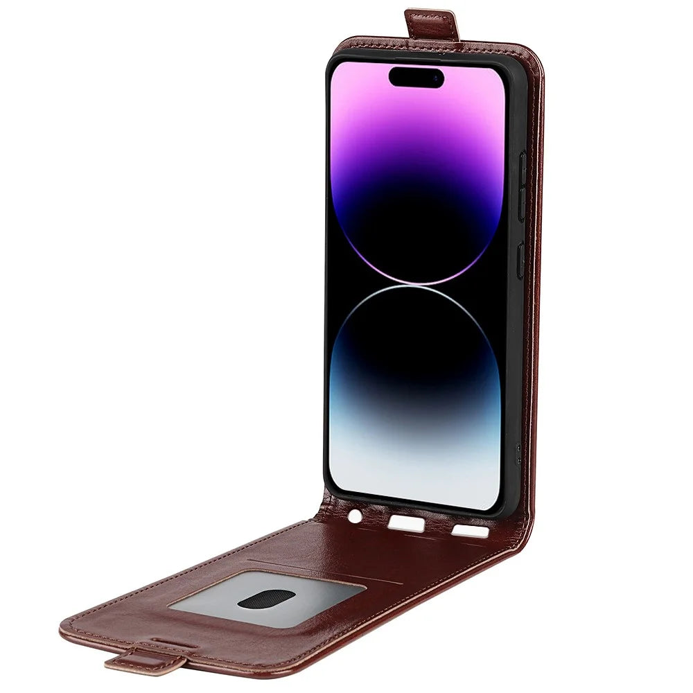 Cell Phone Case for iPhone 15 Pro Max , Drop Protection Vertical Flip PU Leather Phone Cover with Card Slot - Brown - 2