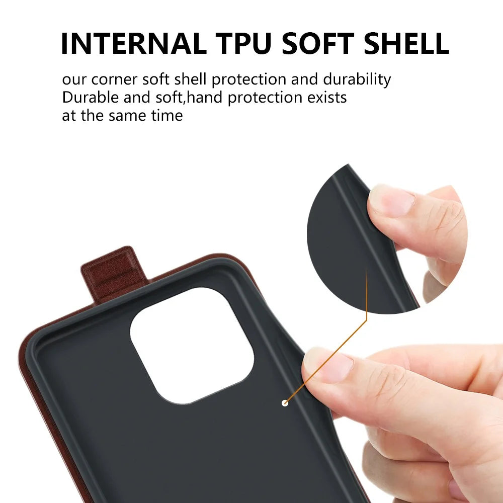 Cell Phone Case for iPhone 15 Pro Max , Drop Protection Vertical Flip PU Leather Phone Cover with Card Slot - Brown - 6