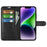 Stand Phone Case for iPhone 15 Plus PU Leather Litchi Texture Wallet Folio Flip Phone Cover - Black - 2