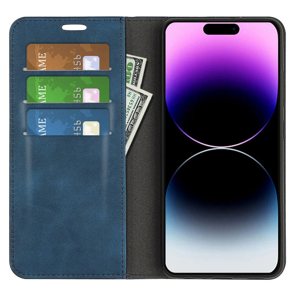For iPhone 15 Pro PU Leather Wallet Flip Case Skin-touch Stand Anti-drop Cover - Blue - 2