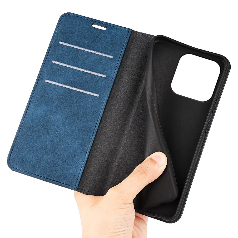 For iPhone 15 Pro PU Leather Wallet Flip Case Skin-touch Stand Anti-drop Cover - Blue - 7