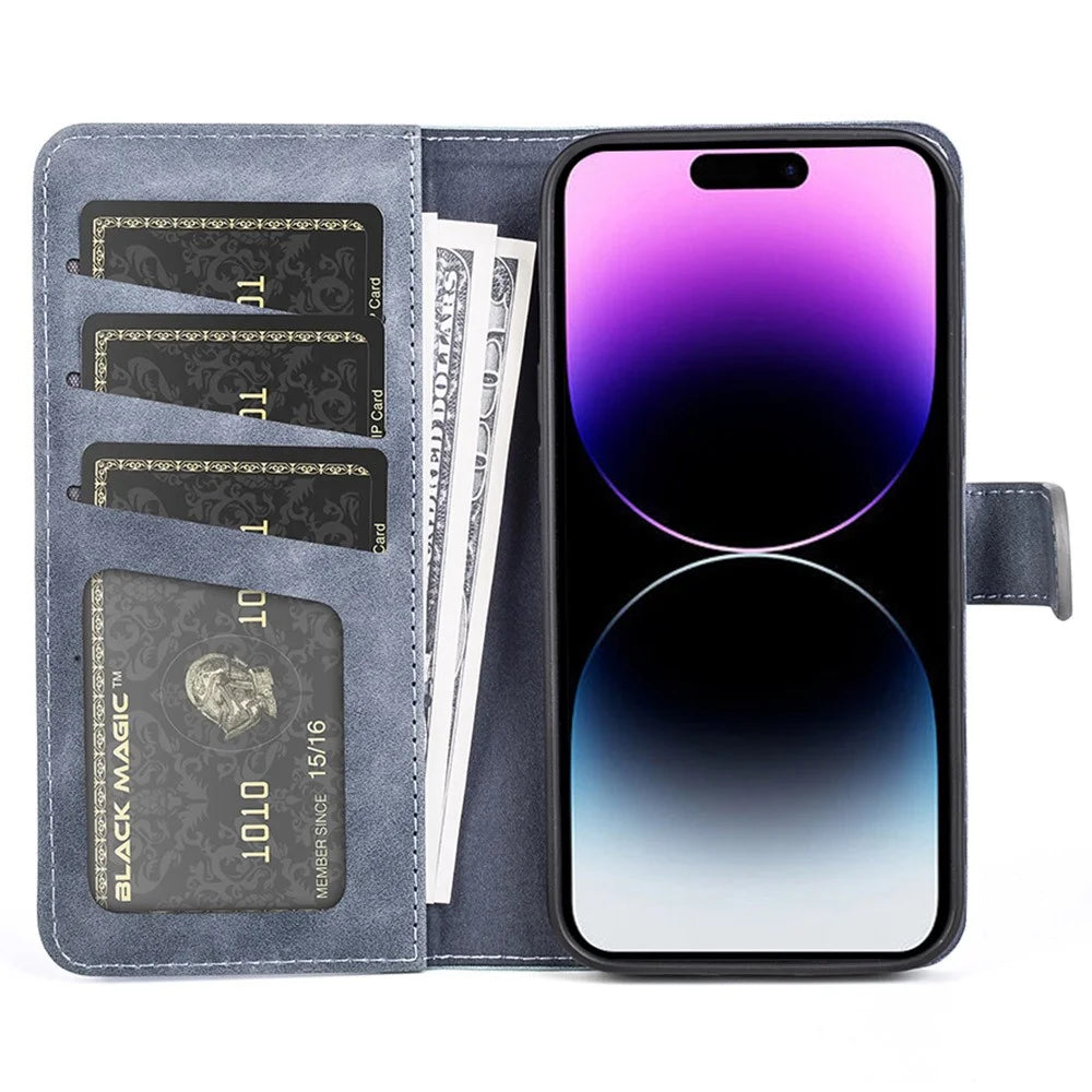 Phone Cover for iPhone 15 Pro Dual-color Splicing Magnetic Clasp PU Leather Wallet Drop-proof Case - Blue - 2