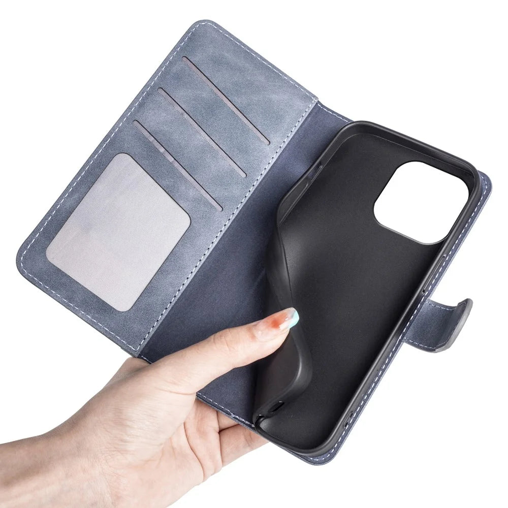 Phone Cover for iPhone 15 Pro Dual-color Splicing Magnetic Clasp PU Leather Wallet Drop-proof Case - Blue - 5