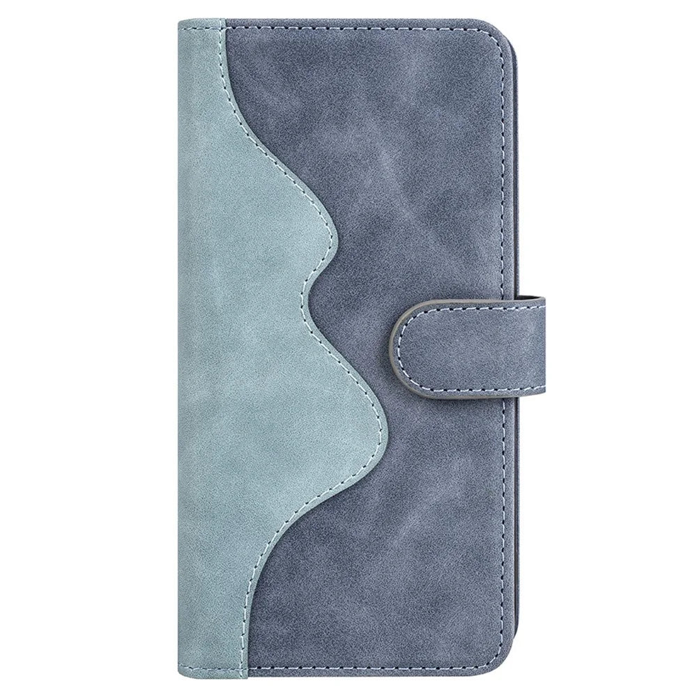 Phone Cover for iPhone 15 Pro Dual-color Splicing Magnetic Clasp PU Leather Wallet Drop-proof Case - Blue - 6
