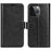 For iPhone 15 Pro PU Leather Stand Phone Case Crazy Horse Texture Wallet Folio Flip Cover - Black - 1