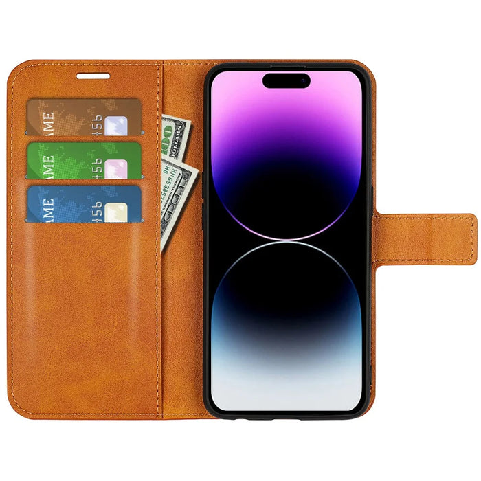 For iPhone 15 Pro Stand Wallet Calf Texture Leather Cover Square Magnetic Closure Phone Case - Yellow - 2