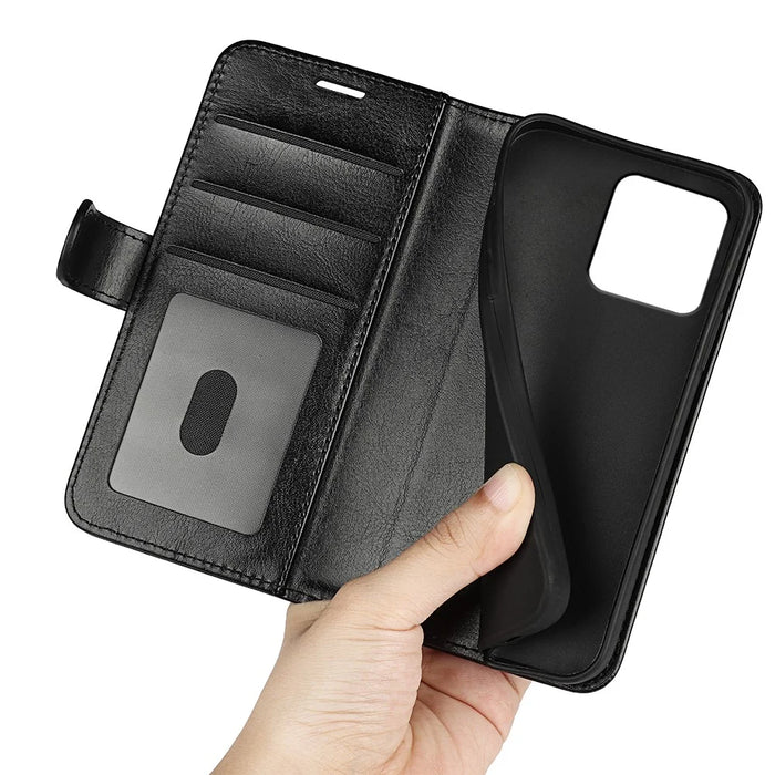For iPhone 15 Plus PU Leather Stand Phone Case Crazy Horse Texture Wallet Folio Flip Cover - Black - 5