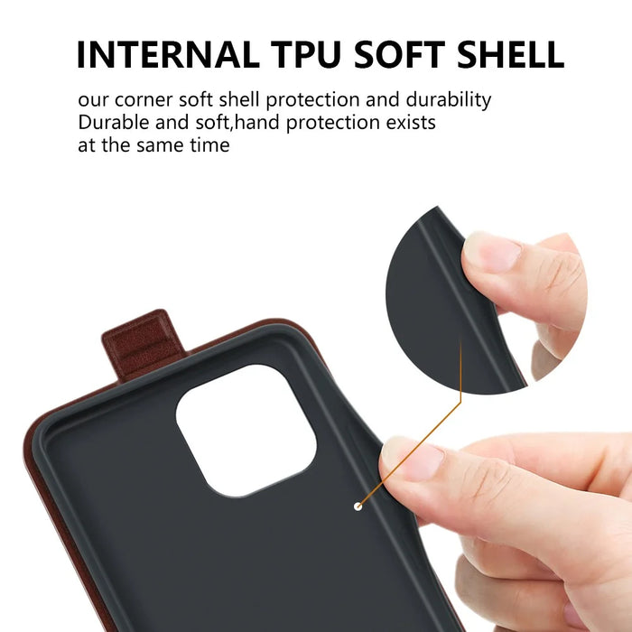 Card Slot Phone Case for iPhone 15 Plus , Anti-Scratch Vertical Flip PU Leather Cell Phone Cover - Brown - 6