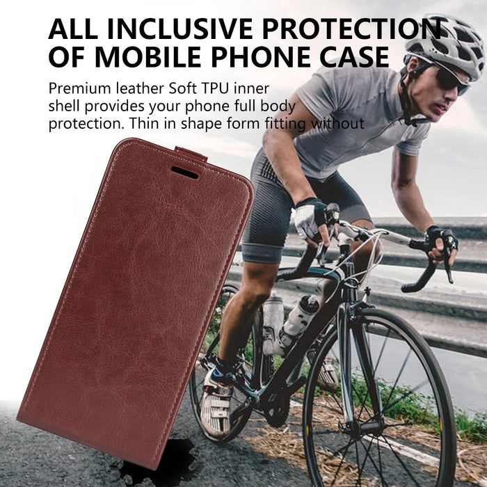 Card Slot Phone Case for iPhone 15 Plus , Anti-Scratch Vertical Flip PU Leather Cell Phone Cover - Brown - 7