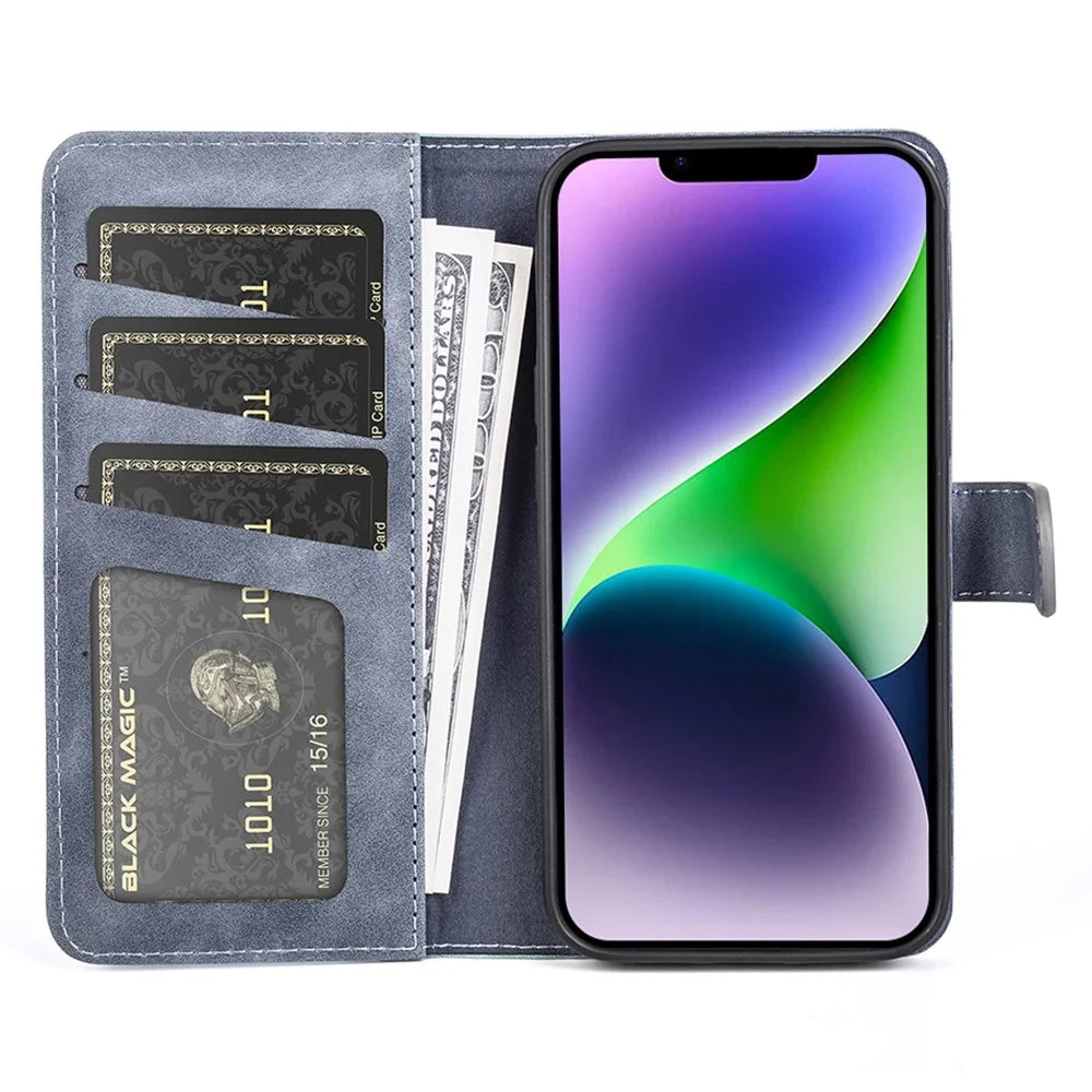 Phone Cover for iPhone 15 Plus Fall Proof Dual-color Splicing Magnetic Clasp PU Leather Wallet Case - Blue - 2