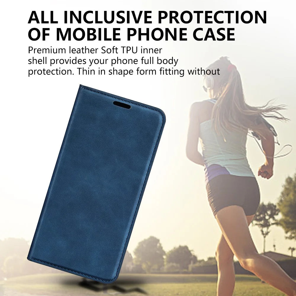 For iPhone 15 Plus Shockproof PU Leather Wallet Flip Case Skin-touch Stand Cover - Blue - 6