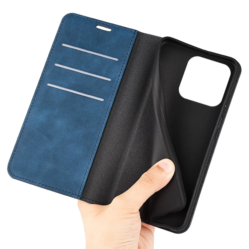 For iPhone 15 Plus Shockproof PU Leather Wallet Flip Case Skin-touch Stand Cover - Blue - 7