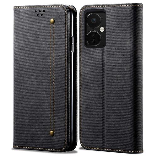 PU Leather Case for OnePlus Nord CE3 5G Stand Wallet Jeans Cloth Texture Phone Cover - Black - 1