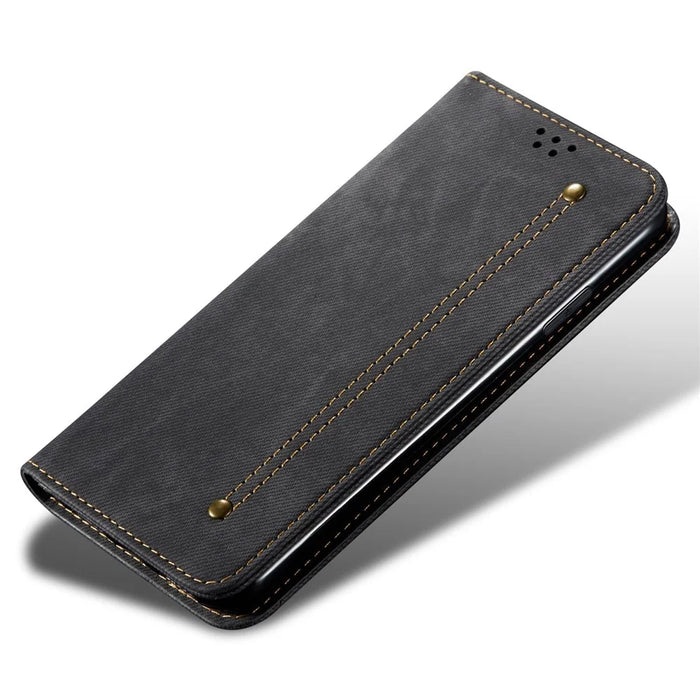 PU Leather Case for OnePlus Nord CE3 5G Stand Wallet Jeans Cloth Texture Phone Cover - Black - 4