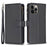 BF Style-19 for iPhone 12 / 12 Pro Anti-scratch Leather Case Zipper Pocket Stand Phone Wallet Cover - Black - 1