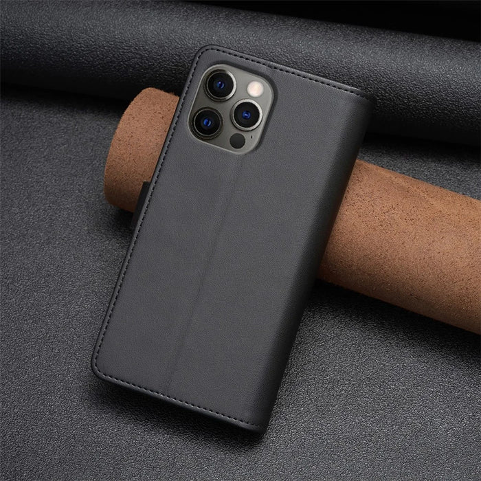 BF Style-19 for iPhone 12 / 12 Pro Anti-scratch Leather Case Zipper Pocket Stand Phone Wallet Cover - Black - 6