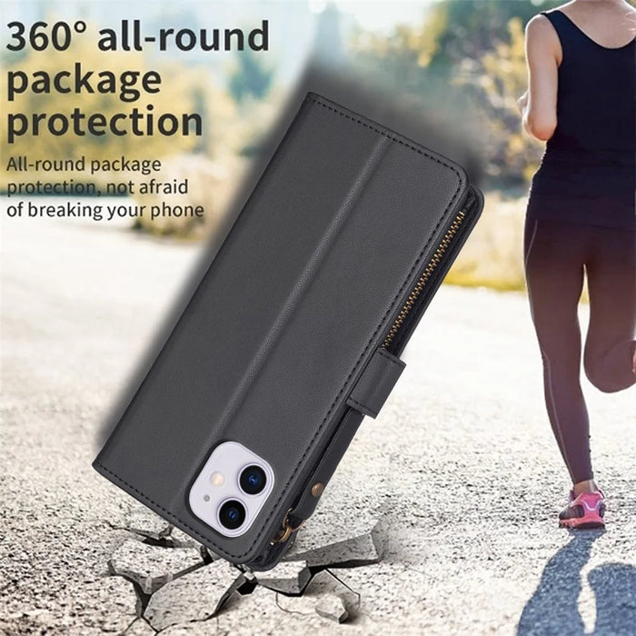 BF Style-19 Zipper Pocket Phone Case for iPhone 11 , PU Leather Stand Wallet Phone Cover - Black - 5