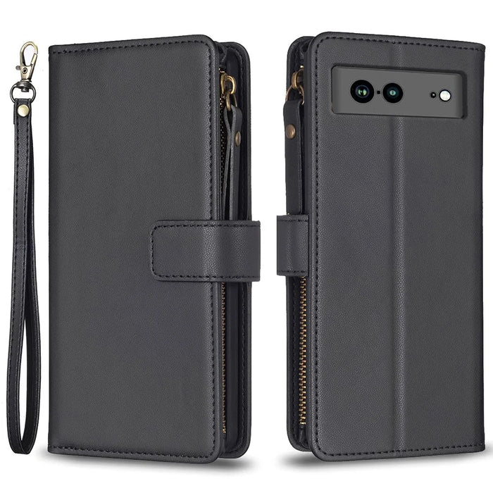BF Style-19 for Google Pixel 7a Dustproof PU Leather Phone Case Wallet Stand Zippered Shell Cover - Black - 1