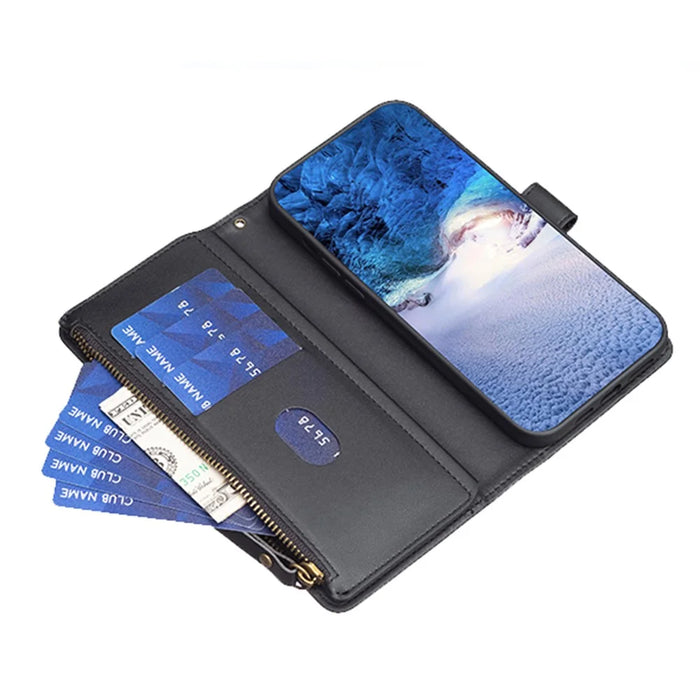 BF Style-19 for Google Pixel 7a Dustproof PU Leather Phone Case Wallet Stand Zippered Shell Cover - Black - 3