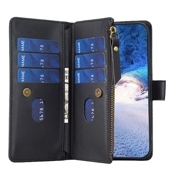 BF Style-19 for Google Pixel 7a Dustproof PU Leather Phone Case Wallet Stand Zippered Shell Cover - Black - 4
