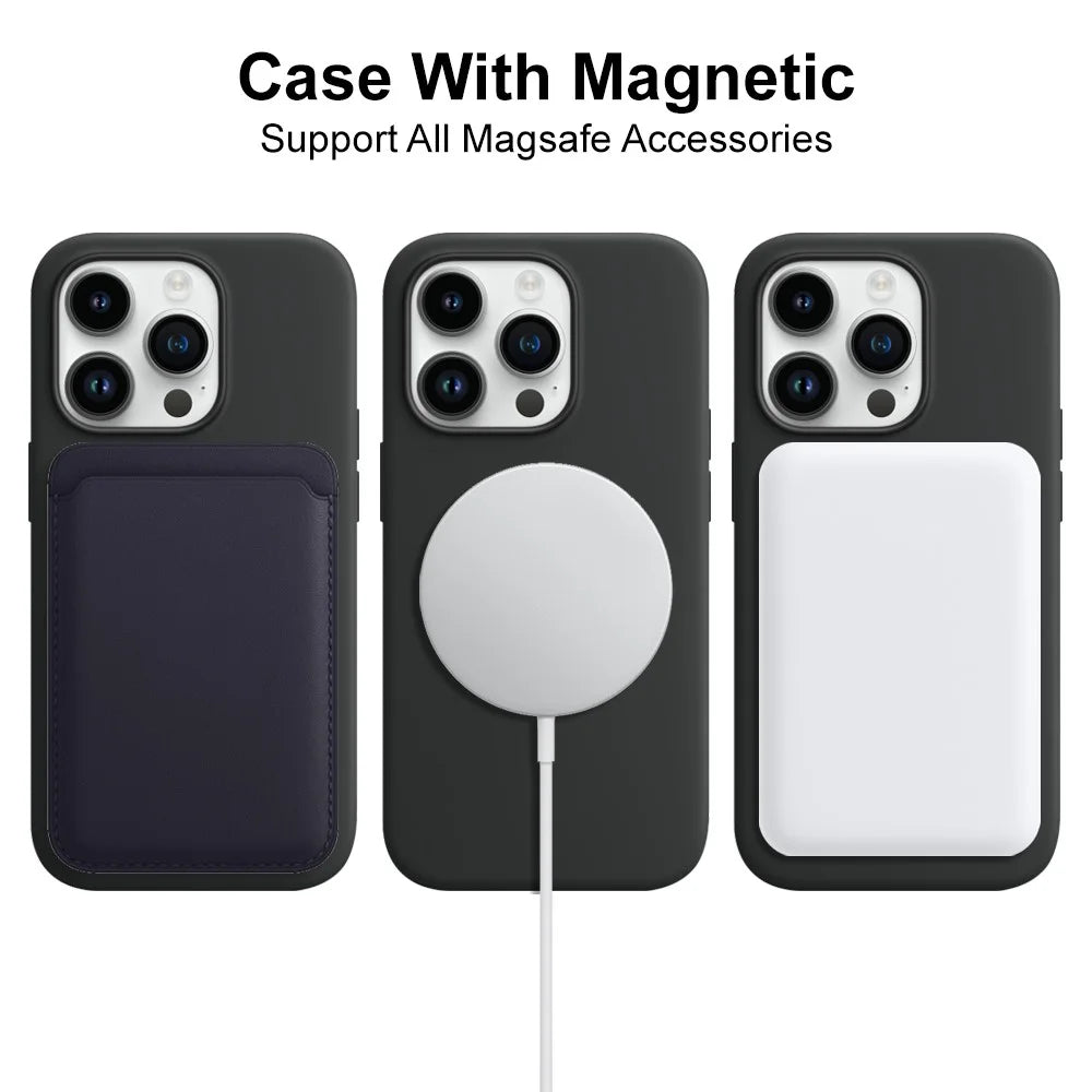 NORTHJO For iPhone 14 Pro Magnetic Silicone Phone Case with Tempered Glass Film+Camera Lens Protector - Black - 2
