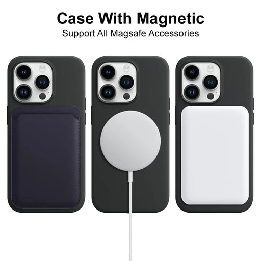 NORTHJO For iPhone 14 Pro Magnetic Silicone Phone Case with Tempered Glass Film+Camera Lens Protector - Black - 2