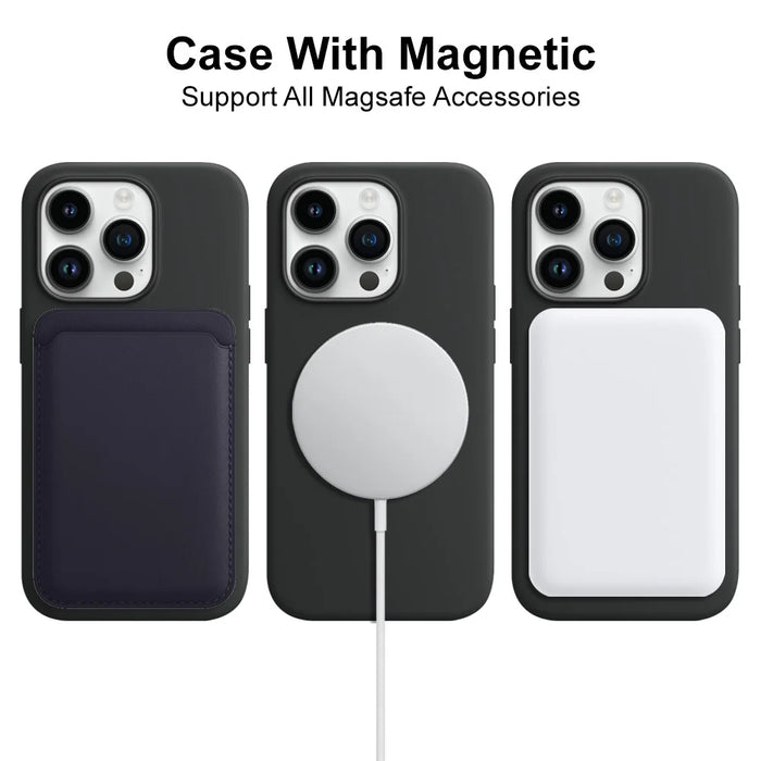 NORTHJO For iPhone 14 Pro Magnetic Silicone Phone Case with Tempered Glass Film+Camera Lens Protector - Black - 2