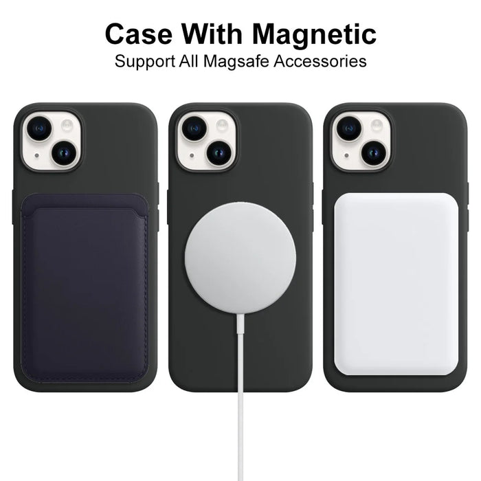 NORTHJO For iPhone 14 Plus Soft Touch Silicone Magnetic Phone Case with Tempered Glass Film+Camera Lens Protector - Black - 2
