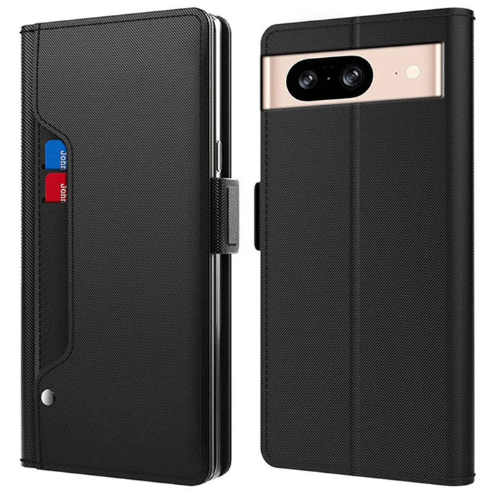 Card Holder Phone Case for Google Pixel 8 , Mirror Design PU Leather Stand Phone Cover - Black - 1