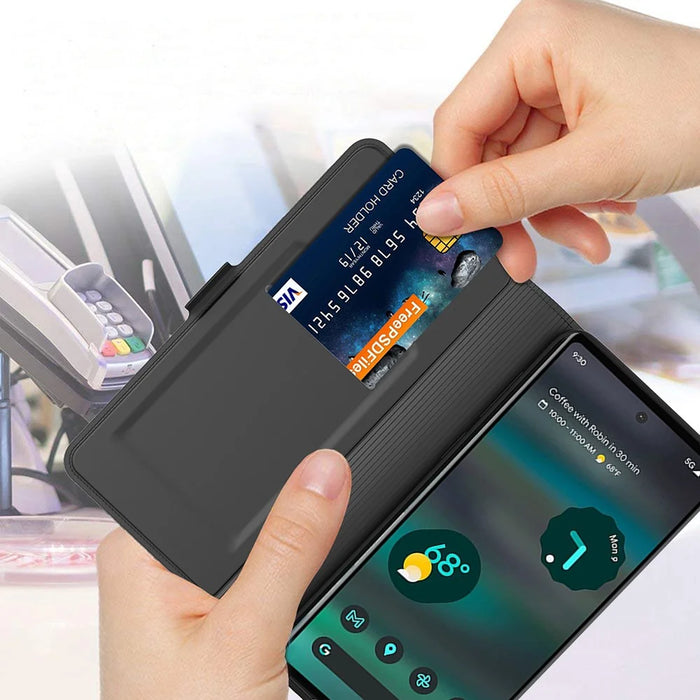 For Google Pixel 8 PU Leather Stand Phone Case Card Slot Full Protection Phone Cover - Black - 5