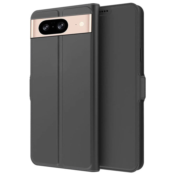 For Google Pixel 8 PU Leather Stand Phone Case Card Slot Full Protection Phone Cover - Black - 1