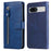 For Google Pixel 7a Calf Texture Leather Phone Case Zipper Pocket Wallet Flip Stand Cover - Blue - 1