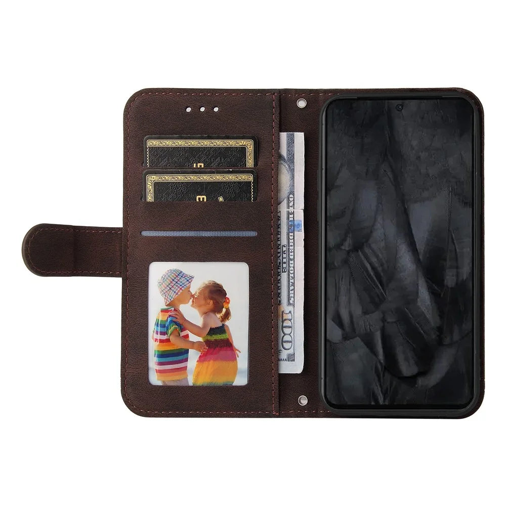 For Google Pixel 8 Pro Leather Wallet Cases Skin Touch Phone Cover Stand with Strap - Brown - 2