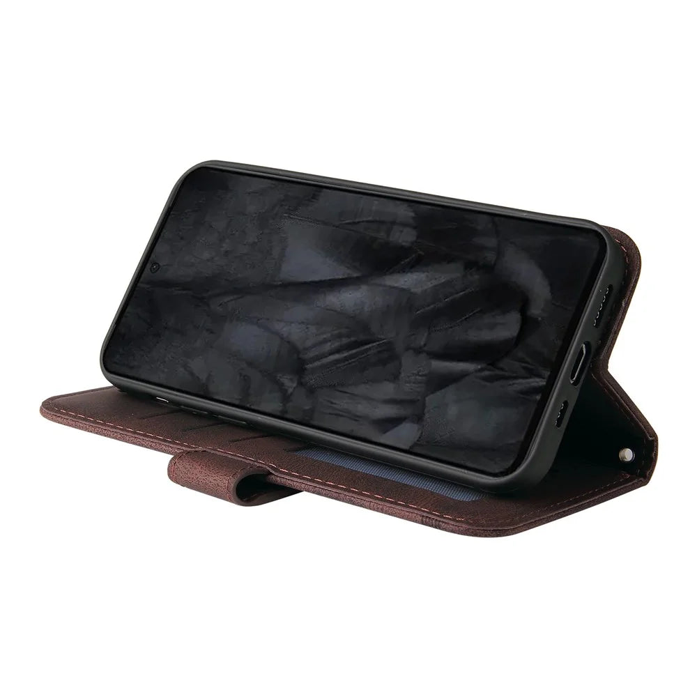 For Google Pixel 8 Pro Leather Wallet Cases Skin Touch Phone Cover Stand with Strap - Brown - 3