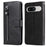For Google Pixel 8 Zipper Pocket Wallet Cover Calf Texture PU Leather Phone Case with Stand - Black - 1