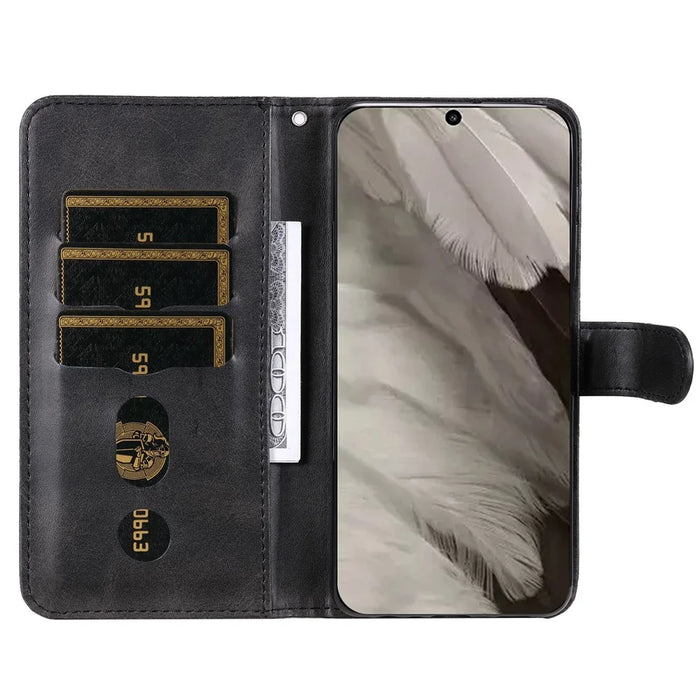 For Google Pixel 8 Zipper Pocket Wallet Cover Calf Texture PU Leather Phone Case with Stand - Black - 2