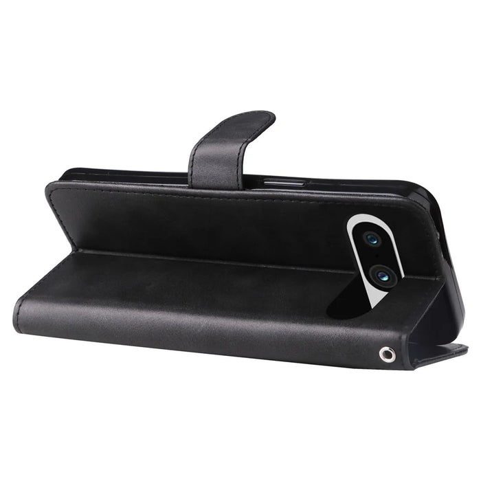 For Google Pixel 8 Zipper Pocket Wallet Cover Calf Texture PU Leather Phone Case with Stand - Black - 4
