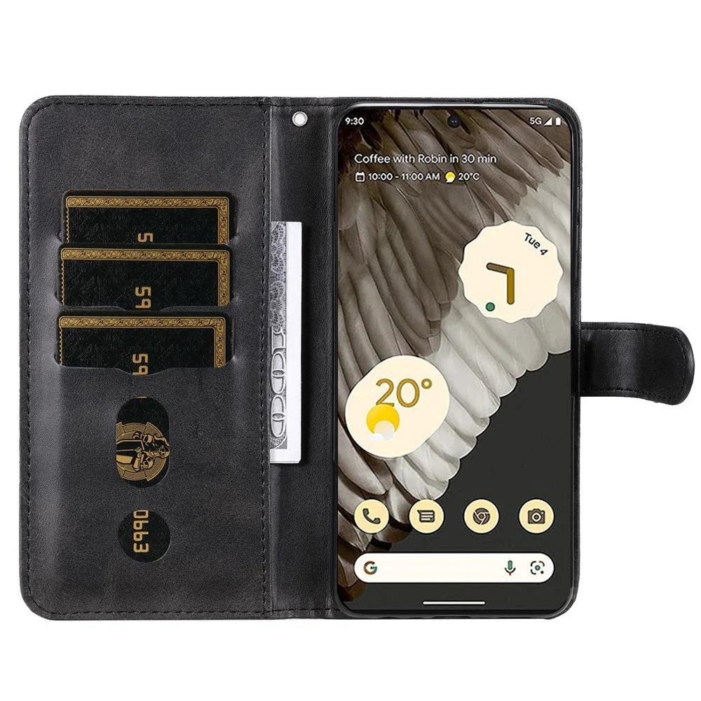 For Google Pixel 7 Pro 5G Zipper Pocket Wallet Leather Stand Cover Calf Texture Phone Case - Black - 2