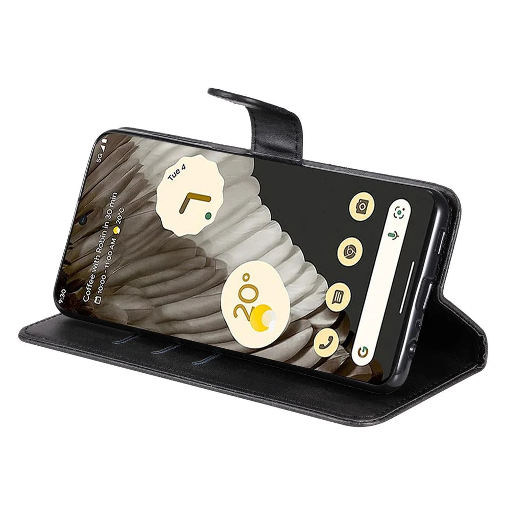 For Google Pixel 7 Pro 5G Zipper Pocket Wallet Leather Stand Cover Calf Texture Phone Case - Black - 3