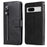 For Google Pixel 7 5G Calf Texture Phone Case Folding Stand Zipper Pocket Leather Wallet Cover - Black - 1
