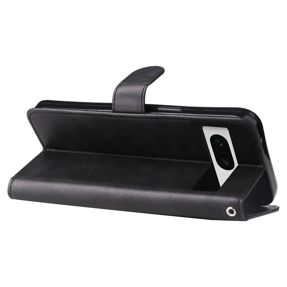 For Google Pixel 7 5G Calf Texture Phone Case Folding Stand Zipper Pocket Leather Wallet Cover - Black - 4
