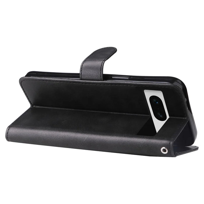 For Google Pixel 7 5G Calf Texture Phone Case Folding Stand Zipper Pocket Leather Wallet Cover - Black - 4